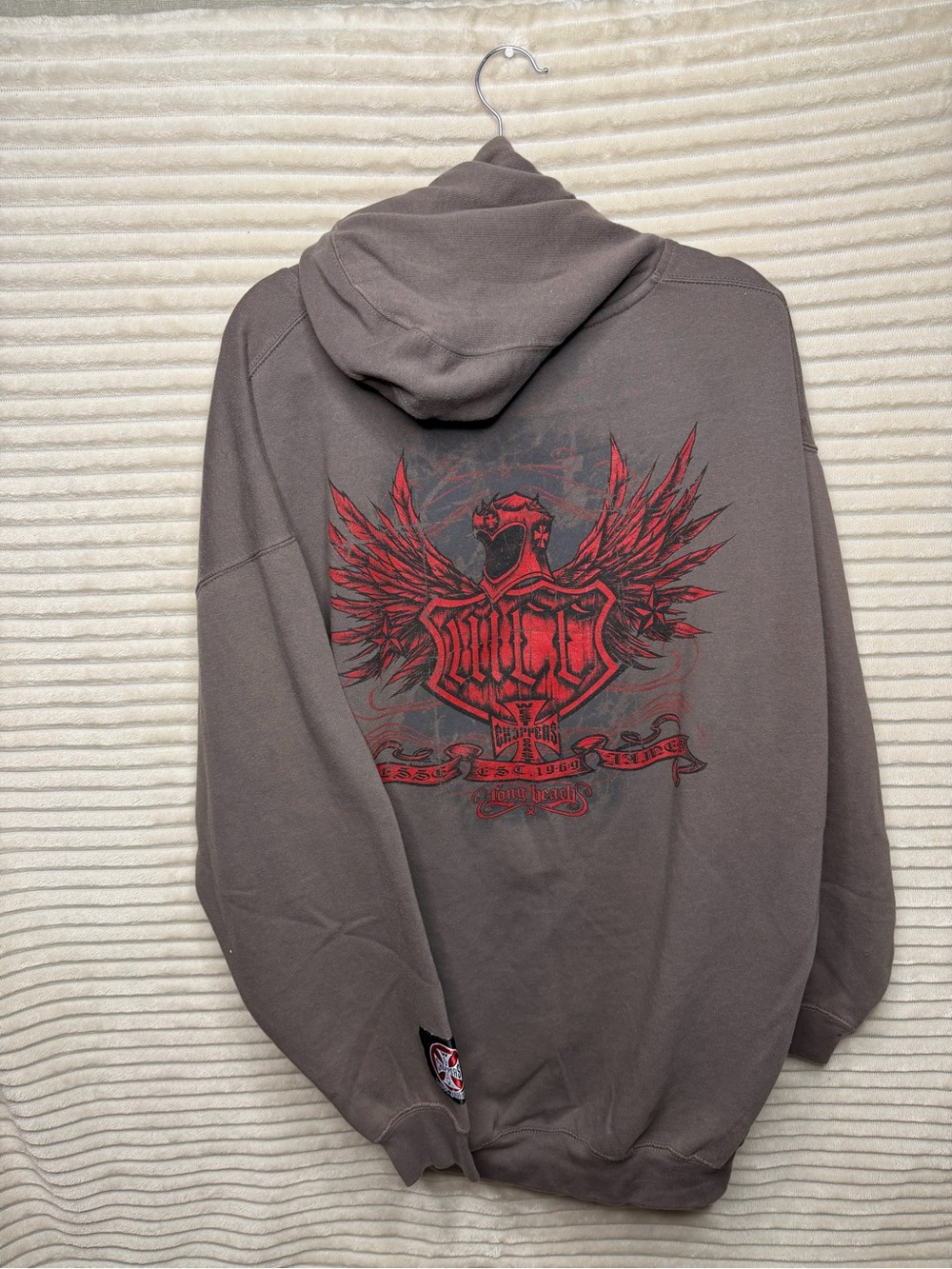 Men's Gray West Coast Choppers Hoodie with Red Wing Crest Graphic